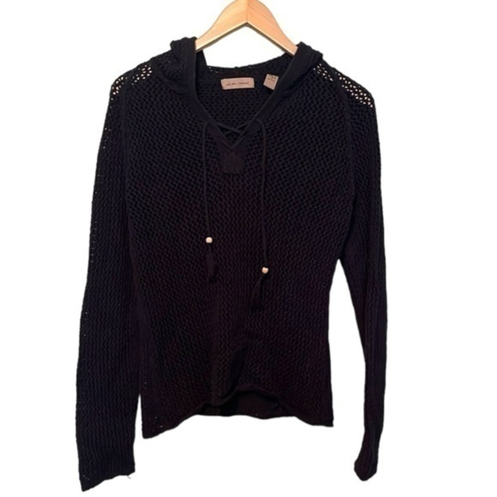 I.e. relaxed open weave pullover with hood. Navy blue women’s small, cotton